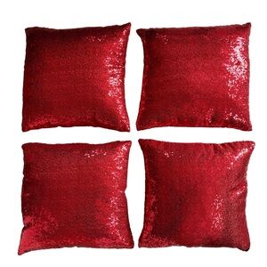 NEW- Red Sequin Dec Pillows w/Inserts; SET OF 4